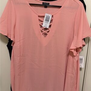 Torrid Blush Pink Blouse with Crisscross Detail
